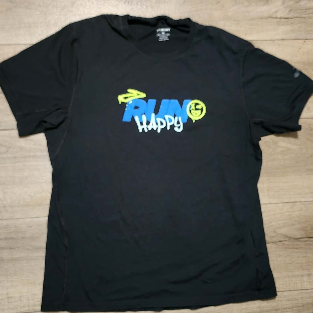 Brooks Run Happy Graphic Tee Men XL Black Short Sleeve Performance Running Shirt